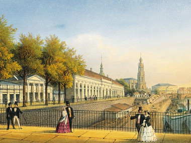 Historický obraz Brühlovy terasy v Drážďanech
